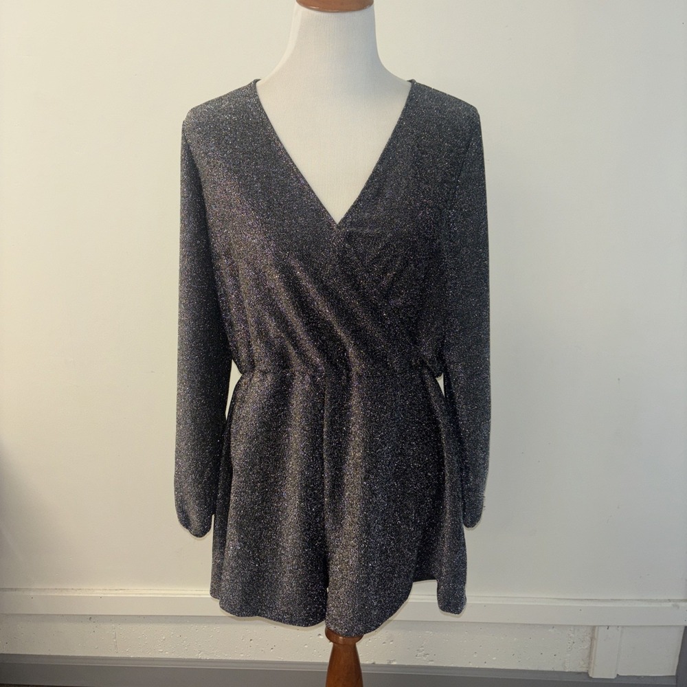 H&M Divided Women's Sz Lg Romper Sparkle Boho Fairy Holidays New years‎ Silver